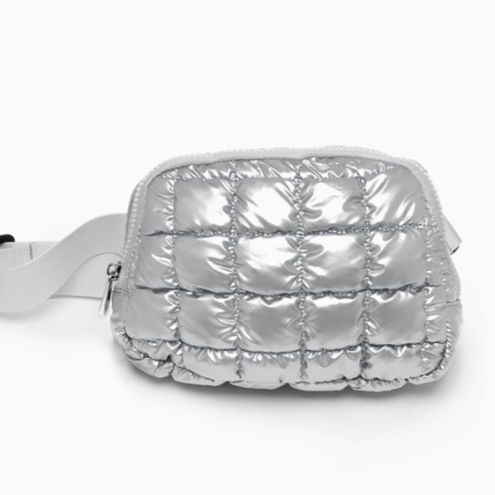 2026 LOWER PRICING--Metallic Silver Quilted Puffer Adjustable Belt/Crossover Bag - Picture 3 of 3